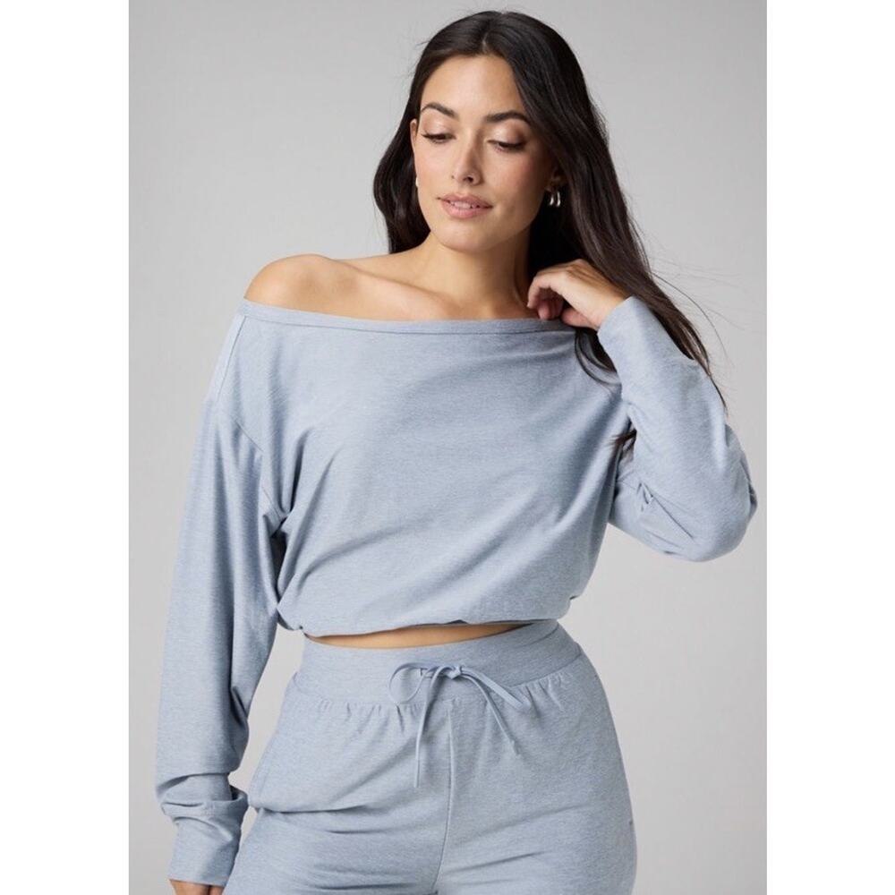 Fabletics Cloud Jersey Off-Shoulder Top And Joggers - Blue Size medium